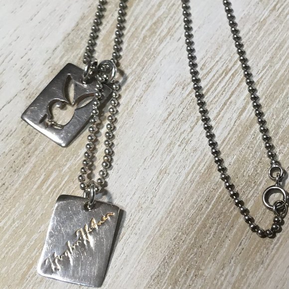 AUTHENTIC VERY HTF PLAYBOY STERLING BUNNY & HUGH HEFNER DOG TAG NECKLACE 17.5" - Picture 9 of 14